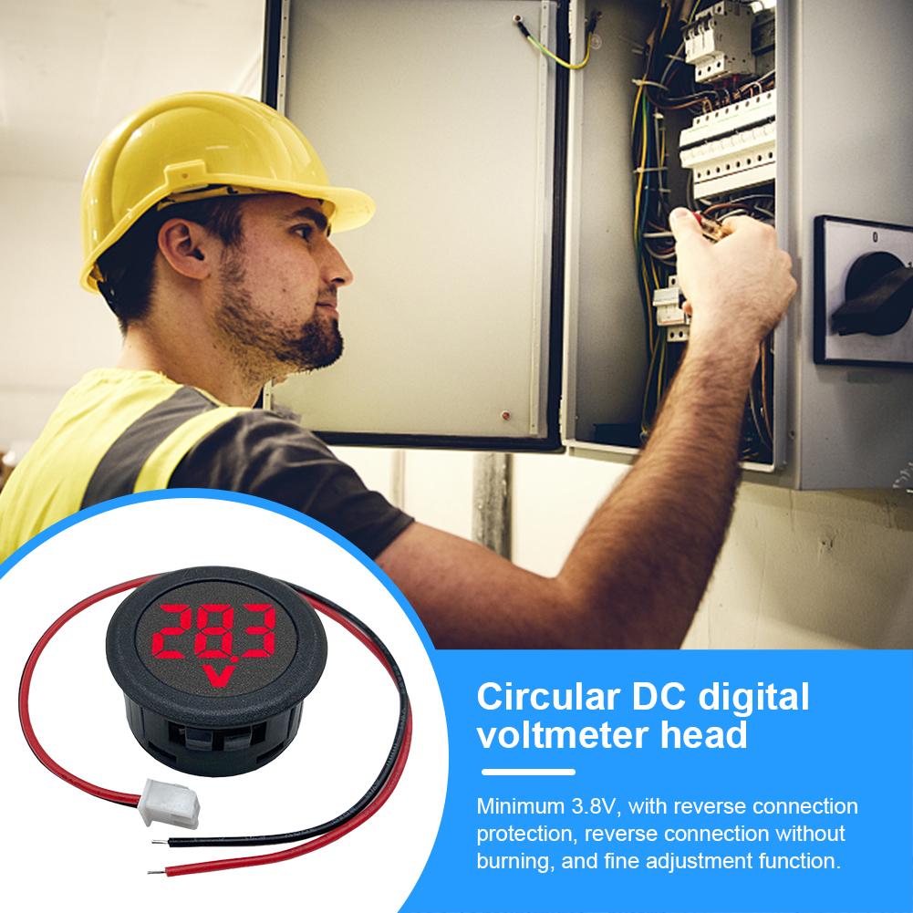 Voltmetru DC 4-100V cu afișaj digital LED pentru mașină, tensiune și curent, metru rotund, detector de voltmetru, tester cu două fire, mini voltmetru