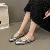 Spring New Style Flat Shoes Women's Square Head Shallow Mouth Glitter Set Foot Soft Sole Anti-slip Wear-resistant Slippers