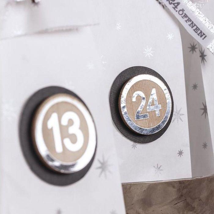 24 MDF Wooden Adhesive Numbers Advent Calendar Ø 3.5 Cm - Silver