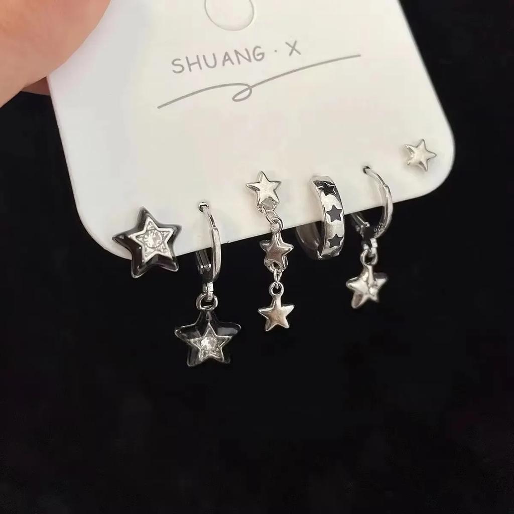 Goth Trendy Red Crystal Star Earring Set for Women Men Vintage Aesthetic Heart Star Pendant Earring Y2K Jewelry Accessories