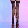 Lace Patchwork Knee High Stockings Contrast Color Back Seam Stay Up Nylon Hosiery With Cuban Heel Oil Shiny Over Knee Stockings