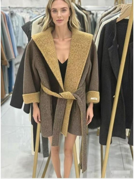 

2025 Women s Short Fox Fur Wool Coat - Double-Sided Bathrobe Style Large