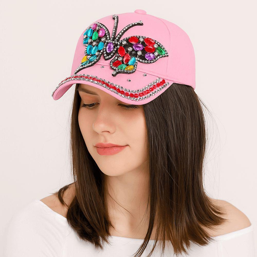 Adjustable Baseball Cap Butterfly Diamond Sun Protection Cap Trendy Denim Cap  Unisex