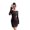 Spring Women Heart Print Bell Sleeve Backless Mesh Dress Mature Style French Retro Patchwork Slim Sexy Elegant Women Maxi Dress