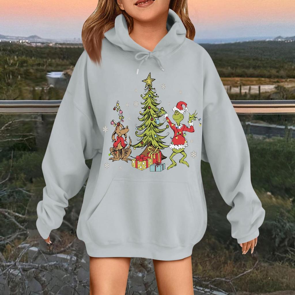 Children's Fashionable Casual Long-sleeved Loose Christmas Print Pullover Hooded Sweatshirt