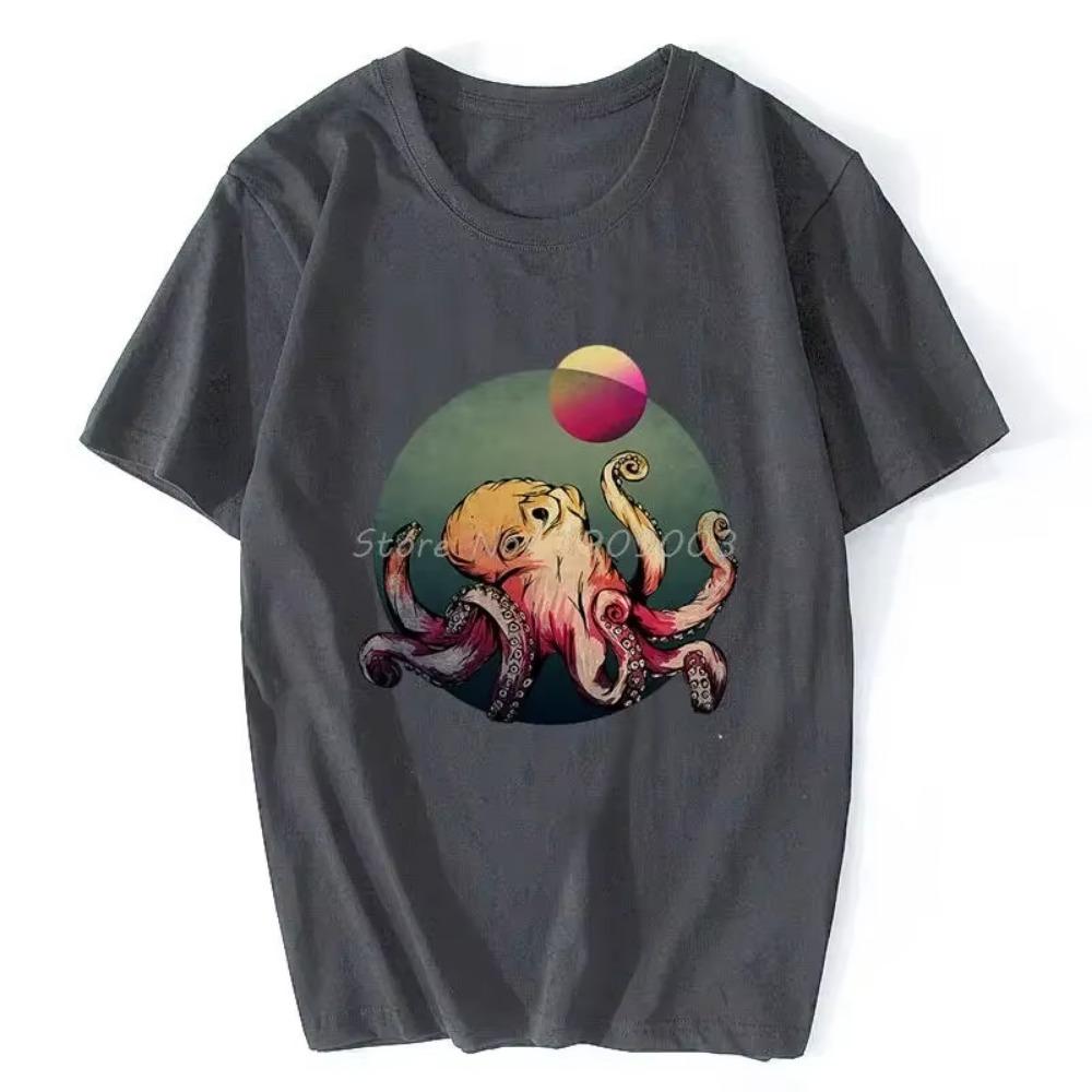 Deep Sea Octopus Funny Vintage T-Shirt Casual  Tshirt Oversized Unisex Tops Men's Clothing Fitness T Shirt