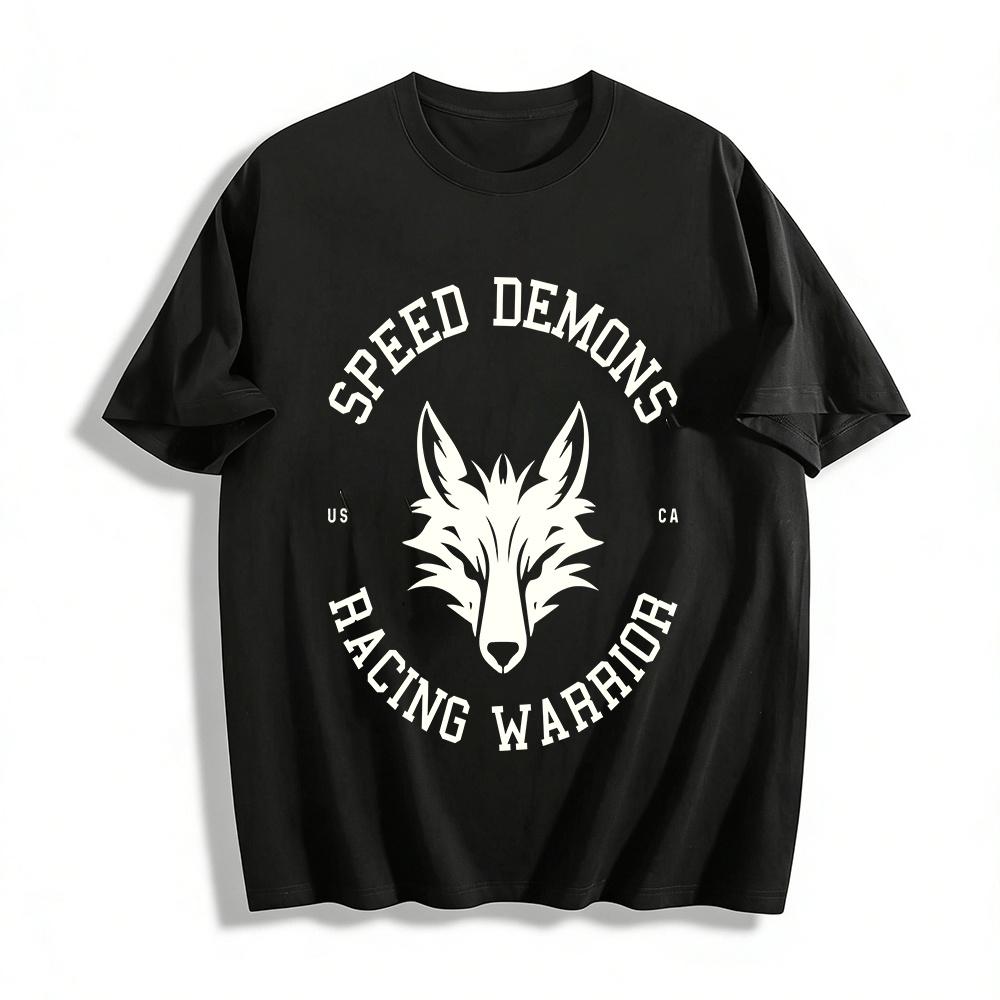 Speed Demons Воин-гонщик с головой волка Графическая повседневная футболка Хлопковая футболка XXS