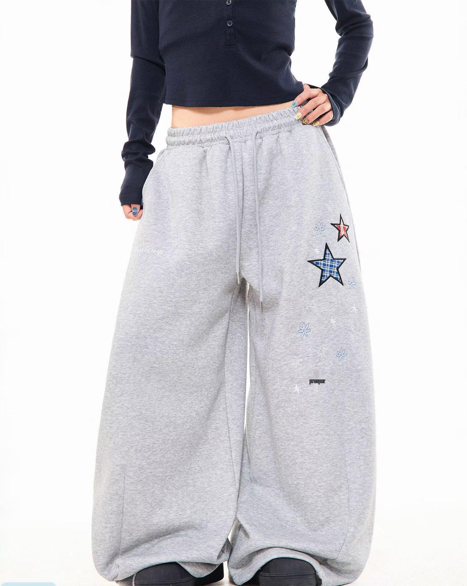 

Women s Star Embroidery Wide-Leg Sweatpants - Autumn/Winter Lazy Style Jazz Dance Pants 3X Large