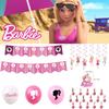 Barbie Doll Themed Purple Birthday Party Decoration Set With Cartoon Flags, Latex Balloons, And Cake Toppers