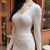 Korean Slim Fit Sexy Curved Hem T Shirt Long Sleeve Top Womens Clothing