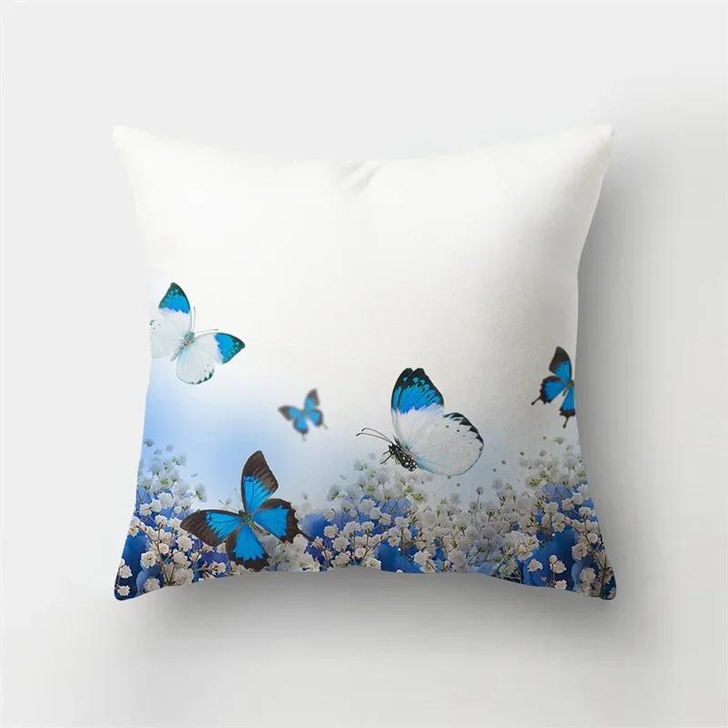 Floral Landscape Cushion Cover Charm Colorful Butterfly Pillowcase Sofa Car Waist Hug Home Decor Style