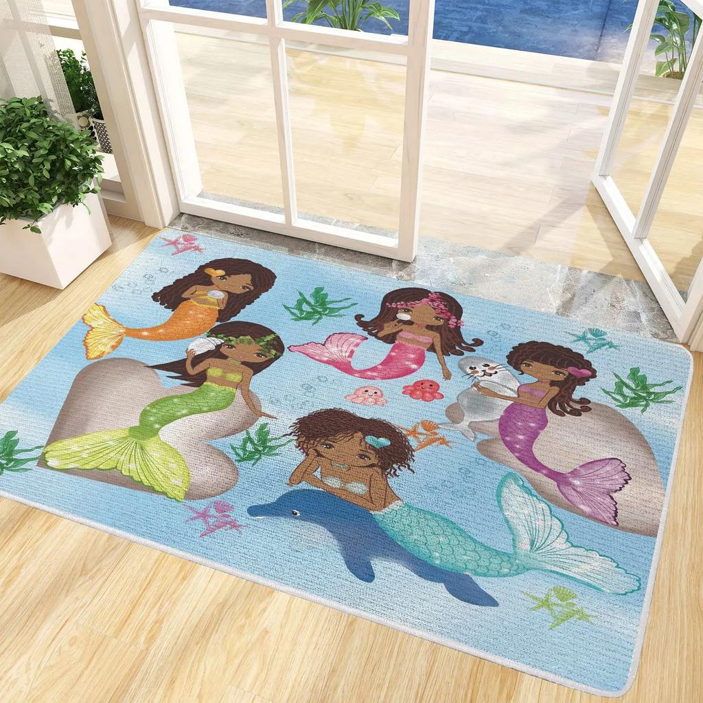 Cartoon Mermaid Girl Area Rug The Underwater World Carpet Ocean Animal Floor Mat Sea Mats Home Living Room Kids Bedroom Doormat