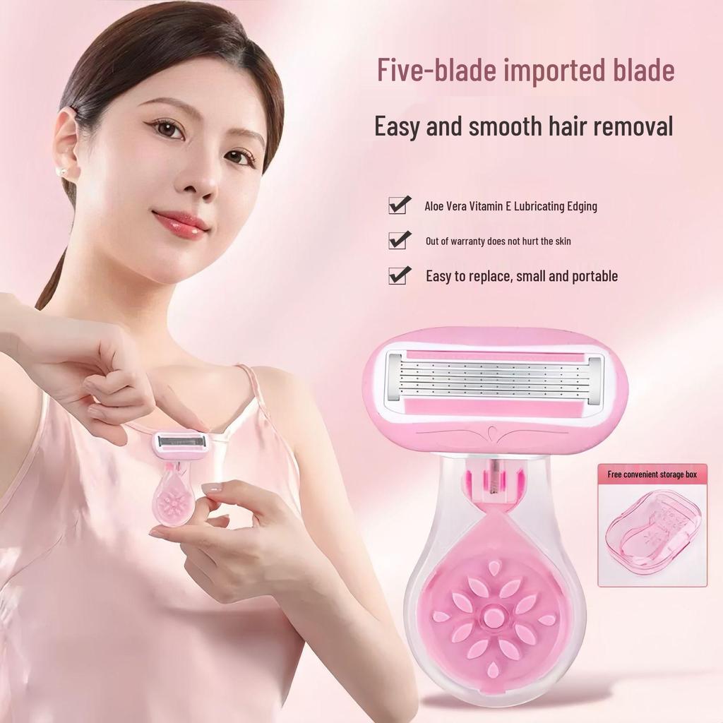 5-Blade Pink Ladies Razor for Full Body Hair Removal - Underarm & Private Areas