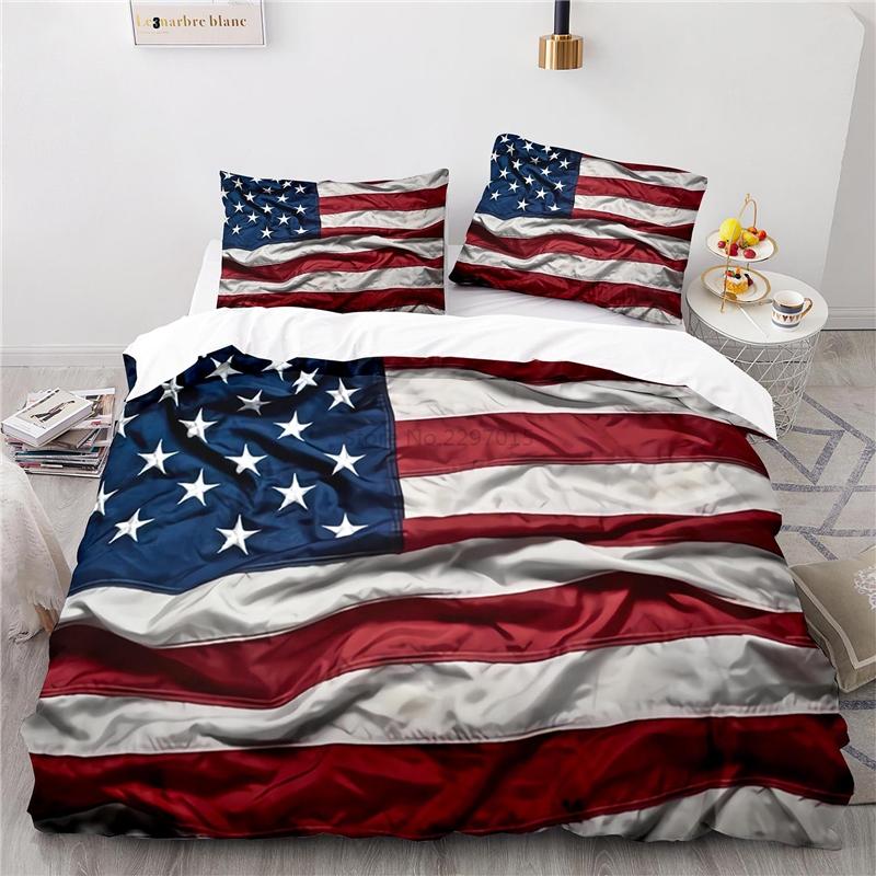 Nový design Americká vlajka 3D Ložní souprava Potisk Povlak na přikrývku Set povlaku na přikrývku s povlakem na polštář Au Eu Us Velikost Twin Full Queen King