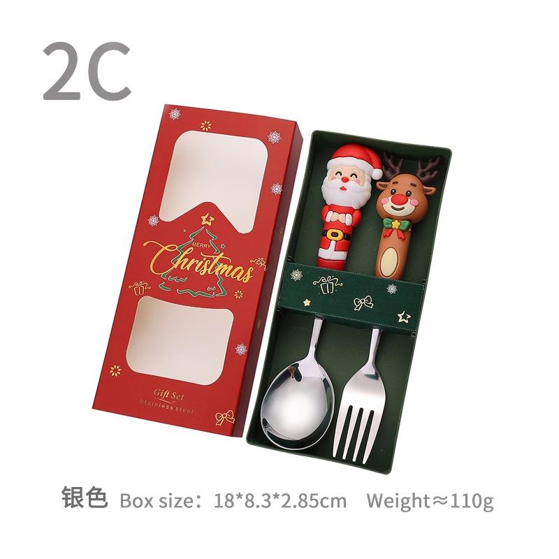 New Christmas Deer Dessert Spoon Set Christmas Tree Spoon Fork Santa Claus Tableware Gift Set Cubiertos De Acero Inoxidable
