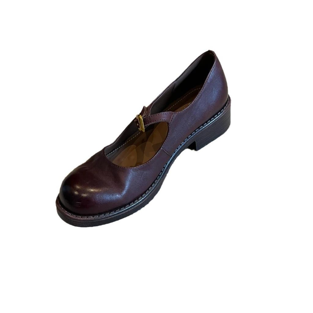 Cowhide Version Retro British Style French Leather Shoes with Mary Jane Shoes Women's Thick Heel Light Mouth Loafers Women's Single Shoes