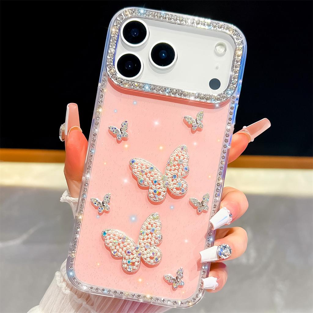 Handmade Sparkly Diamond Butterfly Swarm IMD Phone Case, Compatible with iPhone 13,iPhone 14,iPhone 15,iPhone 16,iPhone 17 Series