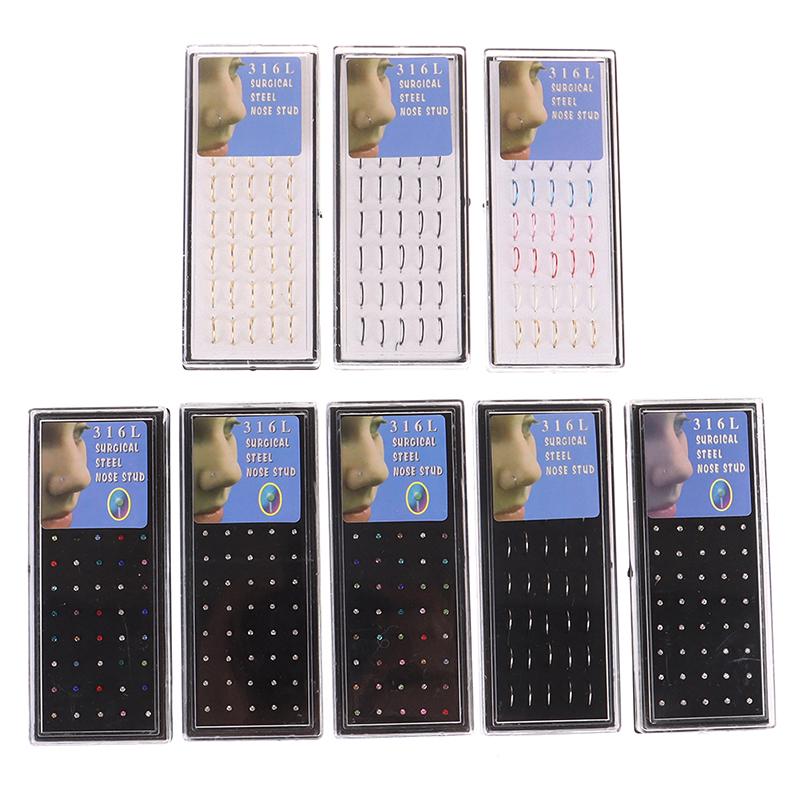 40/60Pcs Women Nose Piercing Ring Steel Silver Surgical Hoop Cartilage Stud