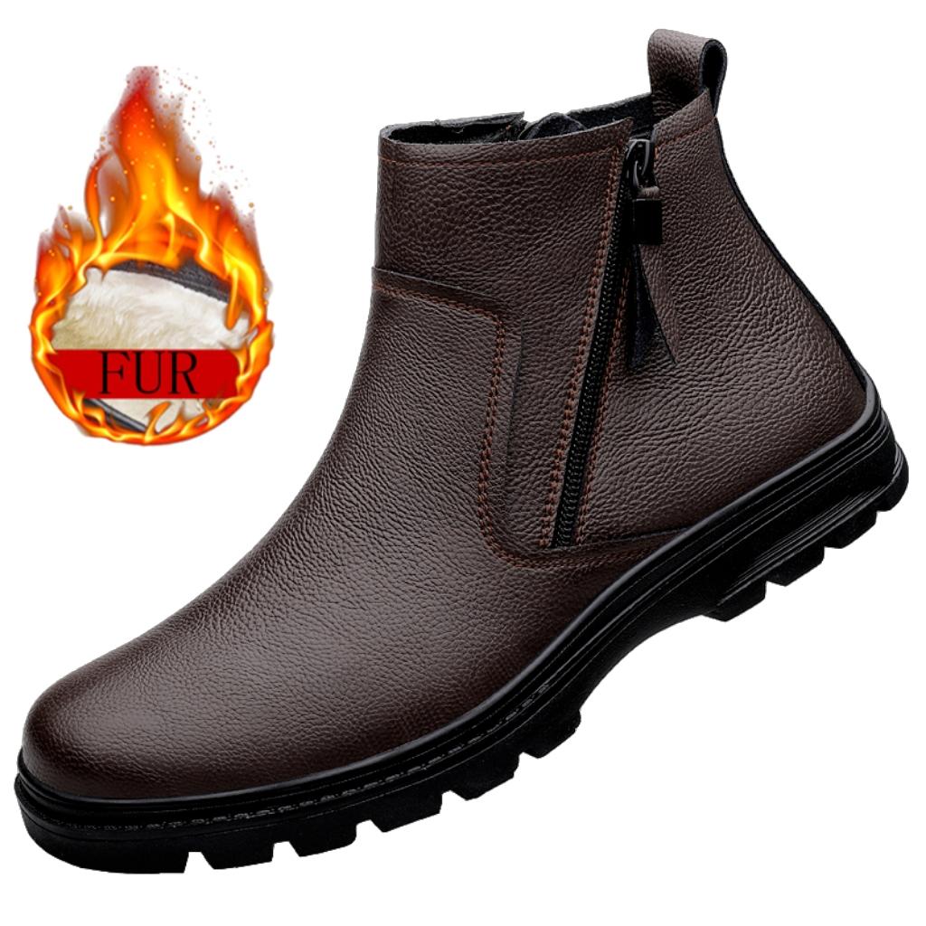 Winter Chelsea Boots Fur Warm Male Casual Fashion Trends Designer Men's Formal Boot Handmade Zipper Business Footwear Anti-slip