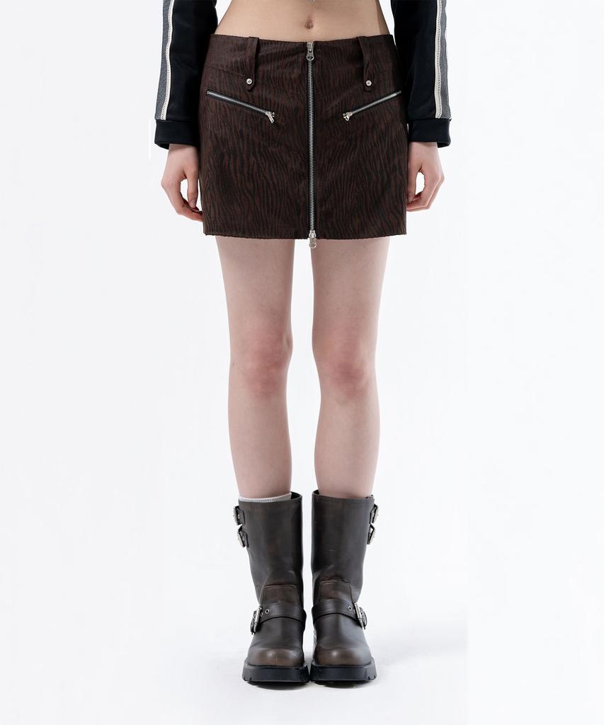 Deogdaibeu Front Zipper Mini Skirt Brown