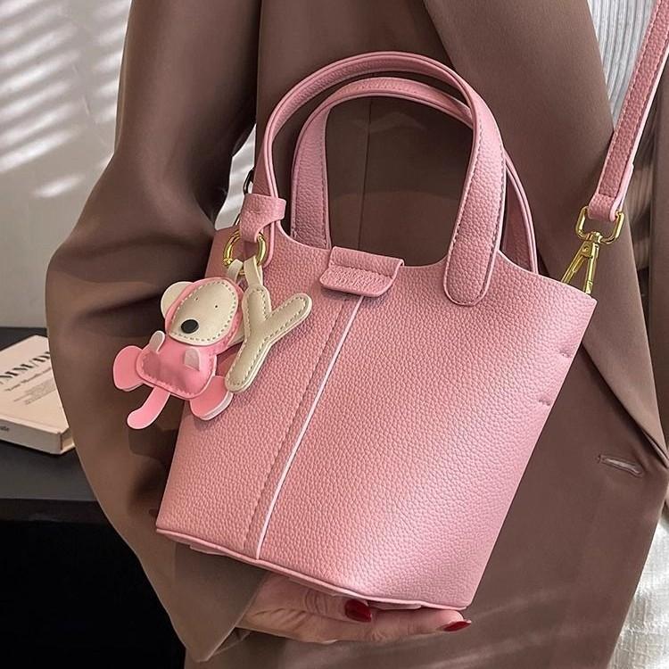 Premium sense bag women's 2025 spring new fashion work handbag solid color texture versatile messenger bucket bag