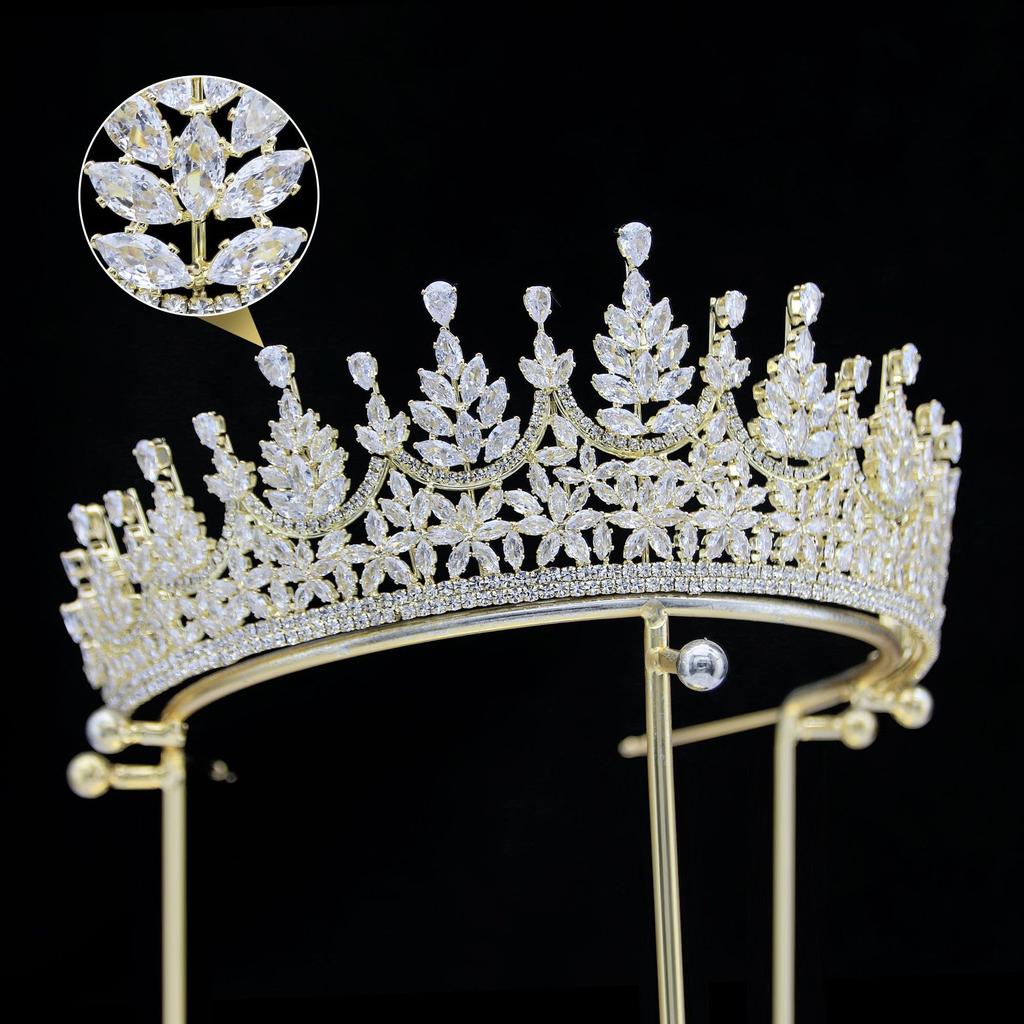 New European and American Zircon Bridal Crown Headpiece Metal Electroplating Korean Style Diamond Crown Wedding Hair Accessories