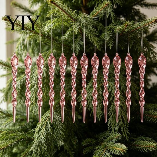 Winter Holiday Background Scene Decor 12Pcs Colorful Spiral Icicle Ornaments, Acrylic Twisted Ice Bar Hanging And Snow Theme Party for Christmas Tree,