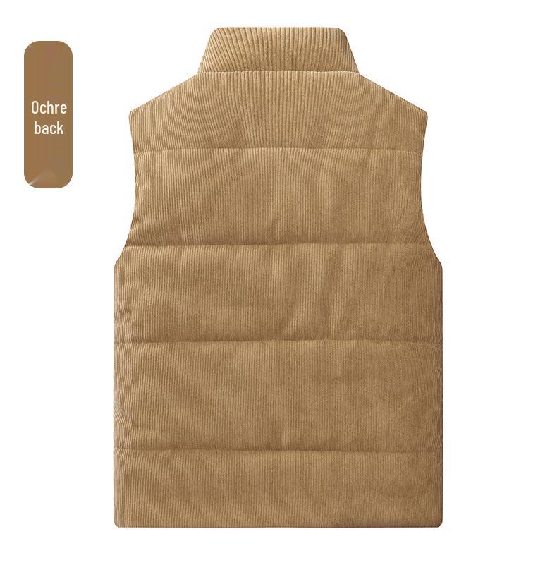 Men's Corduroy Fleece-Lined Multi-Pocket Cotton Vest - Casual, Sleeveless, Outdoor, Cold-Proof.