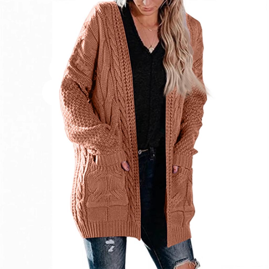 Women's Mid-Length Cable Pocket Knit Cardigan Sweater