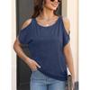 2025 Spring Summer Sexy Off-the-shoulder Short Sleeved Women Blouse Crew Neck Loose T-shirt Casual Simple Basic Solid Color Office Women Top Shirts