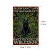 Witchy Cat Sanctuary Metal Plaque, Vintage "Ferals and Familiars Welcome" Black Cat Decor, Home Art AccentforCat&Witchcraft Fans