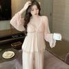 Moderm Silklike Pajama Set For Women With Vneck Long Sleeve Lounge Wear Lounge For Home Office