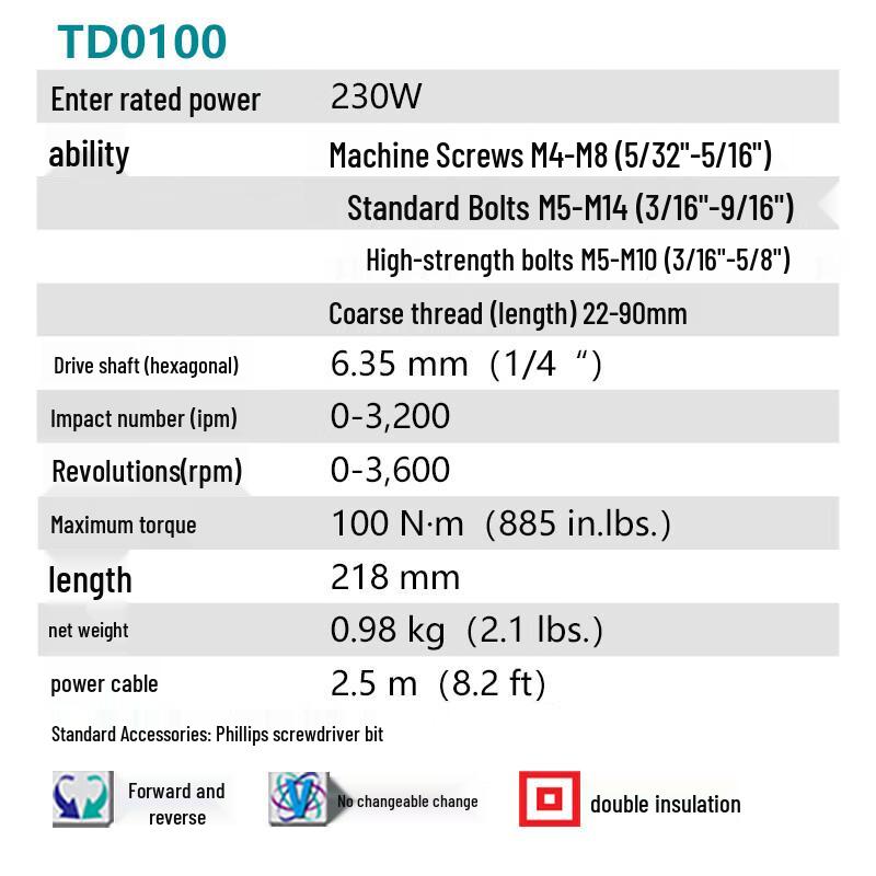 Makita TD0100 Multifunkční elektrický rázový utahovák 230W CN zástrčka (adaptér součástí dodávky)