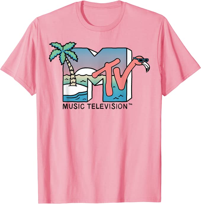 MTV Beach Island Flamingo Logo Vintage Graphic TShirt MTV Sunset Shape Boombox Checker Design Tee Top Unisex on The Moon Outfits S