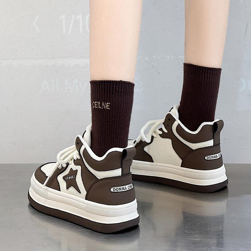 High top thick baseplate shoes women's new black and white panda color heightening versatile star velvet casual shoes