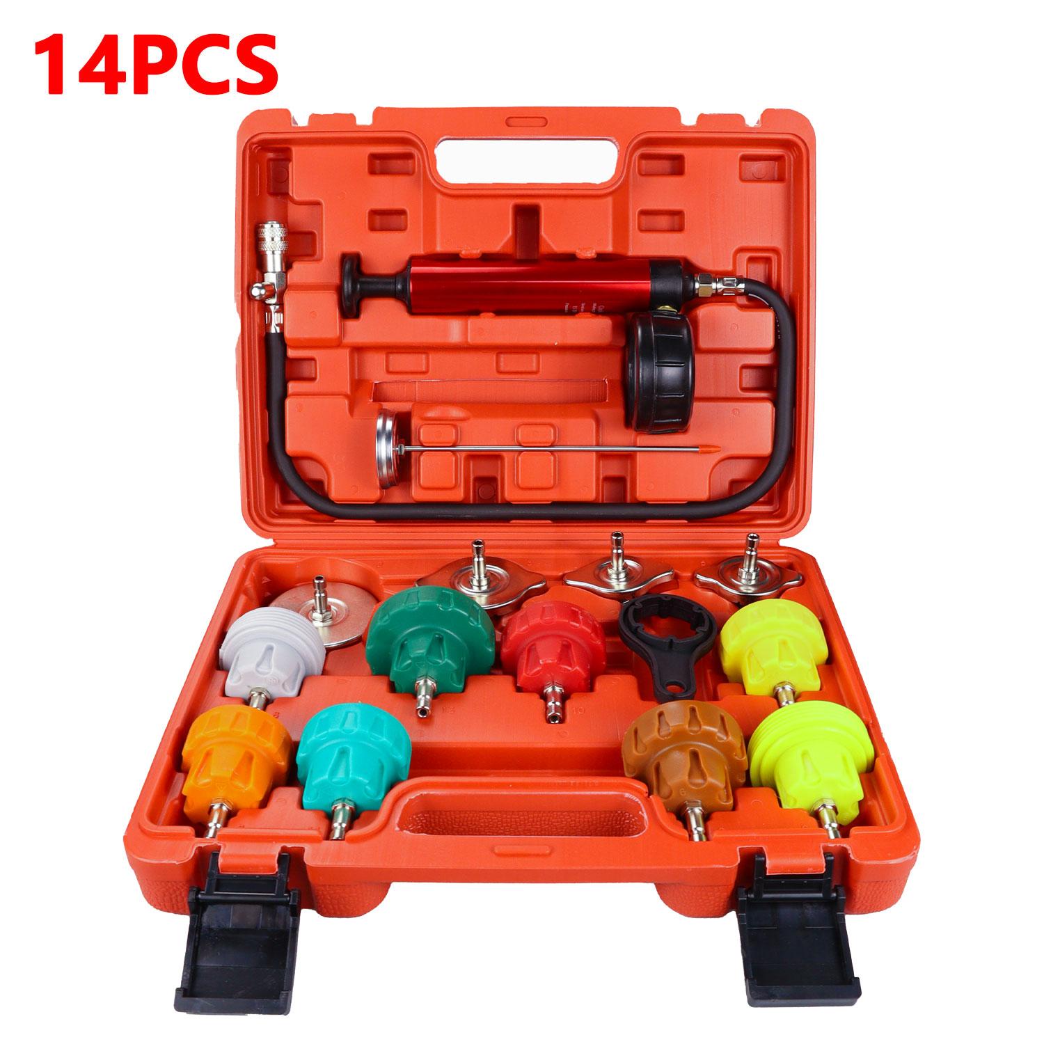 

14 шт. набор для проверки давления насоса радиатора автомобиля, тестер утечки давления в системе охлаждения автомобиля для обнаружения утечки в баке для воды