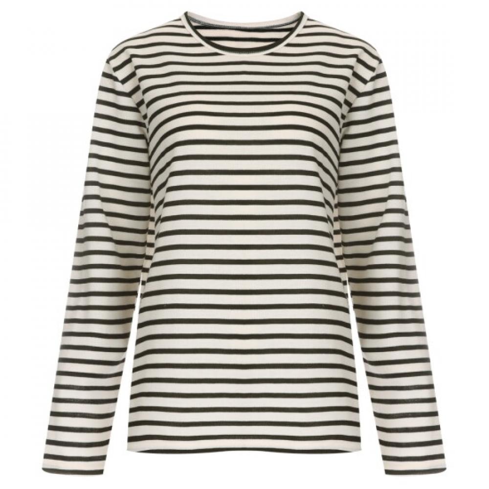 Shop Women Round Long Sleeve STripe T shirT Black Dai Wsh 0745