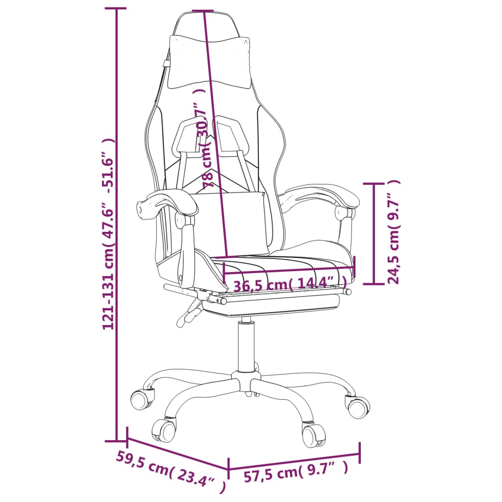 Gaming Chair with Footrest White and Black Faux Leather