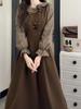 Elegant French Retro Faux Two-Piece Long Sleeve Dress - Women's High-End Slimming Waist-Cinched Autumn Winter 2025 Fashion