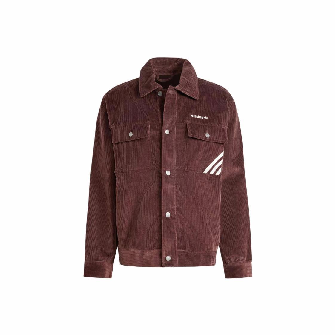 adidas cord stripe logo print single-breasted long-sleeve jacket for men, brown S