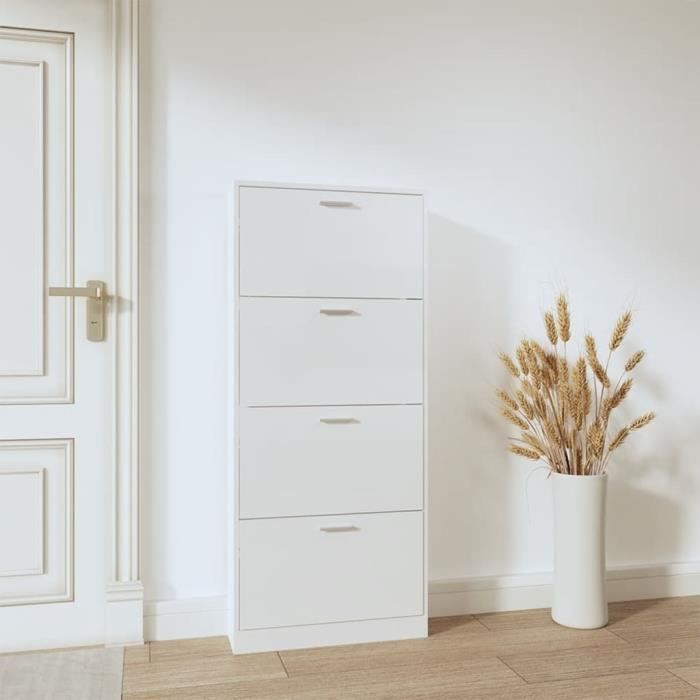 VidaXL Armoire à chaussure Blanc brillant 59x17x150 cm Bois ingénierie 342522