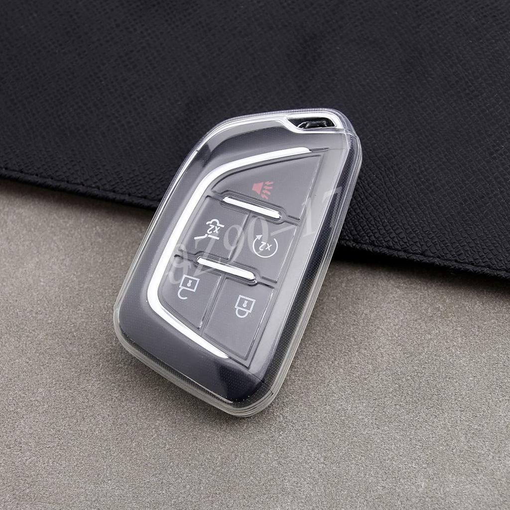 Tpu Fully Transparent Key Fob Case Cover Holder Keychain For Cadillac Xt4 Ct4 Ct5 Lyriq
