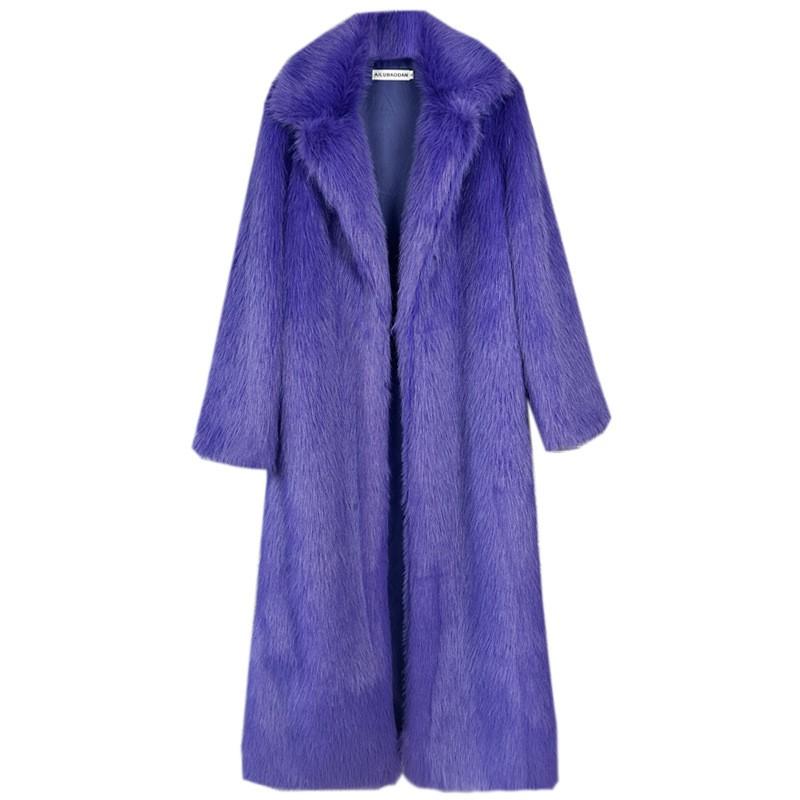 Womens Faux Fur Coat Thick Longline Blazer Collar Winter Streetwear Outerwear