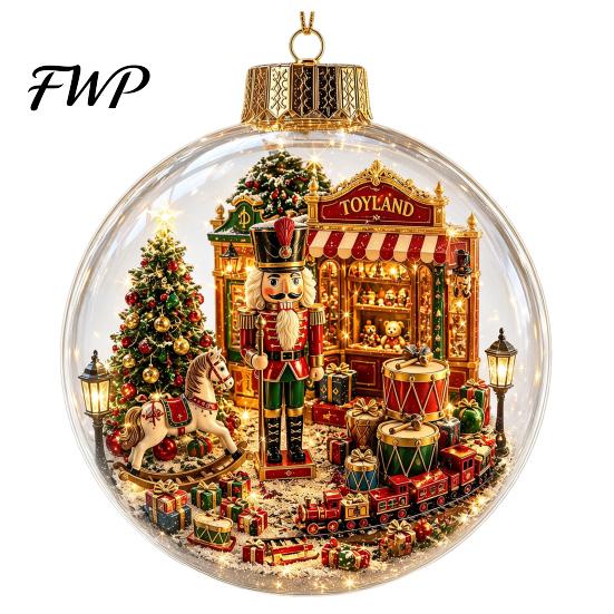 Christmas Theme Hanging Charms Tree Crystal Ball Pendant with LED Light, Built-in Christmas-themed Durable Acrylic Holiday Pendants Pattern