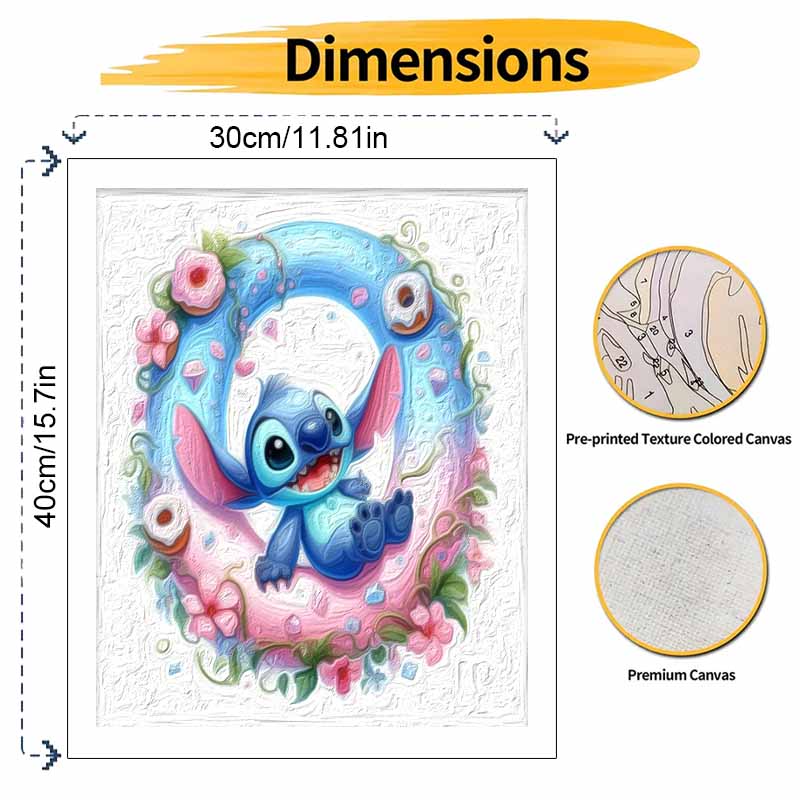 Disney Oil Painting Art Stitch Cute Donuts Flowers Gifts Home Decoration Hobby