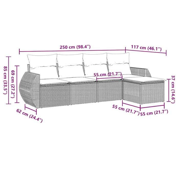 VidaXL Garden Lounge Set with Cushions 5 Pcs, Patio Sofas, Patio Furniture Set, Outdoor Furniture, Grey 3253629