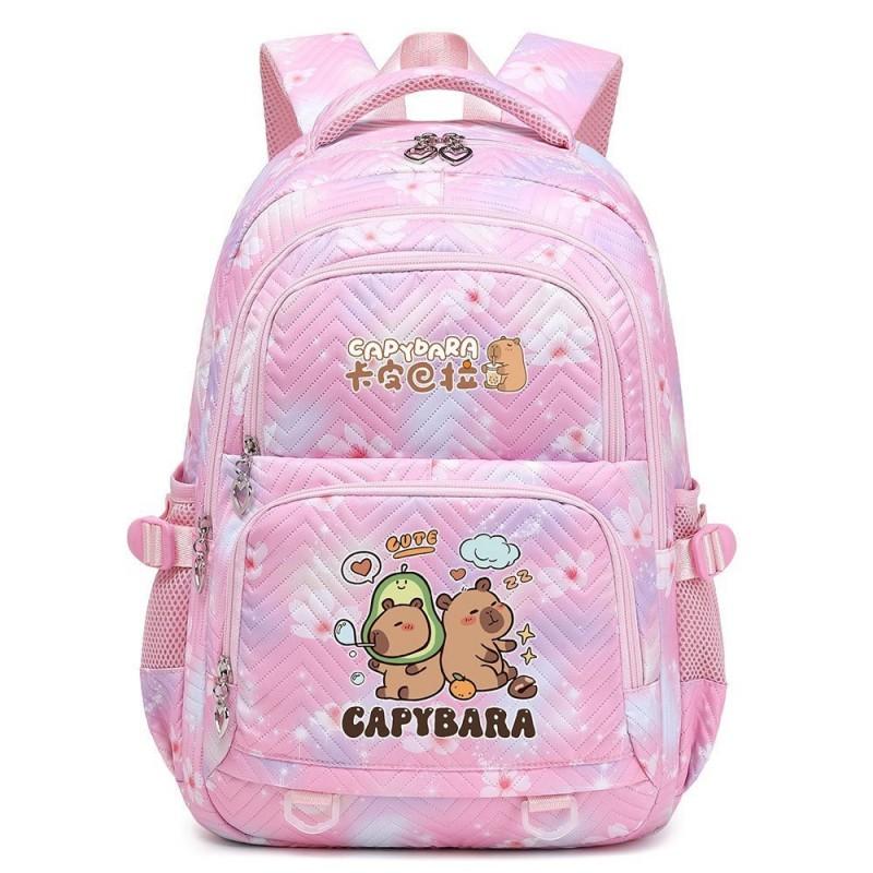 Capybara Print Youth School Backpack Teen Girls Boys Lightweight Multi-Compartment Nylon Bag With Air-Padded Straps