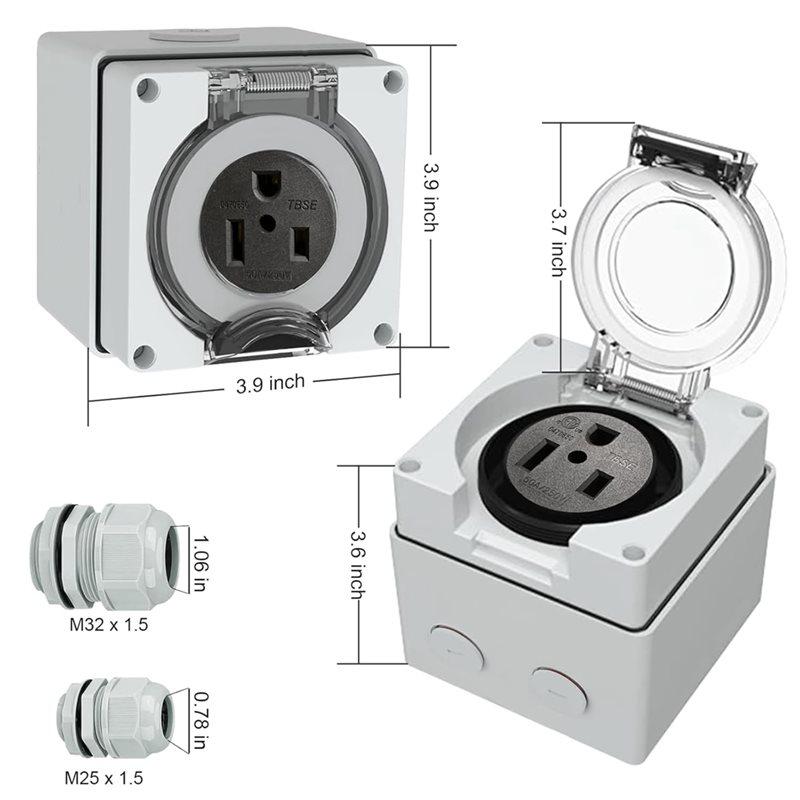 Frische 50 Ampere Steckdosenbox, NEMA 6-50R 250 Volt EV Schweißgerät Steckdose Heavy Duty, Mit Wasserdichten Kabelverschraubungen 3 Stück