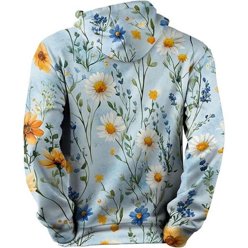 Hoodie with Long Sleeves, 3D Printed White Daisy Pattern Sweatshirt with Pockets Sportswear