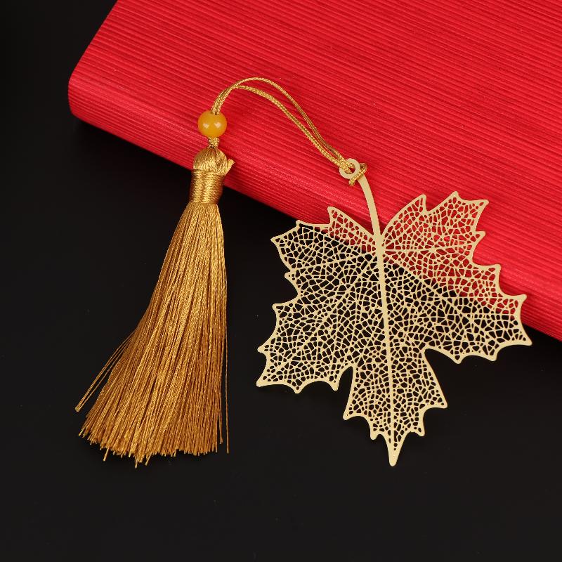 Chinese Style Stationery Retro Metal Bookmarks Hollow Ginkgo Biloba Maple Leaf Lotus Vein Book Marks Gifts